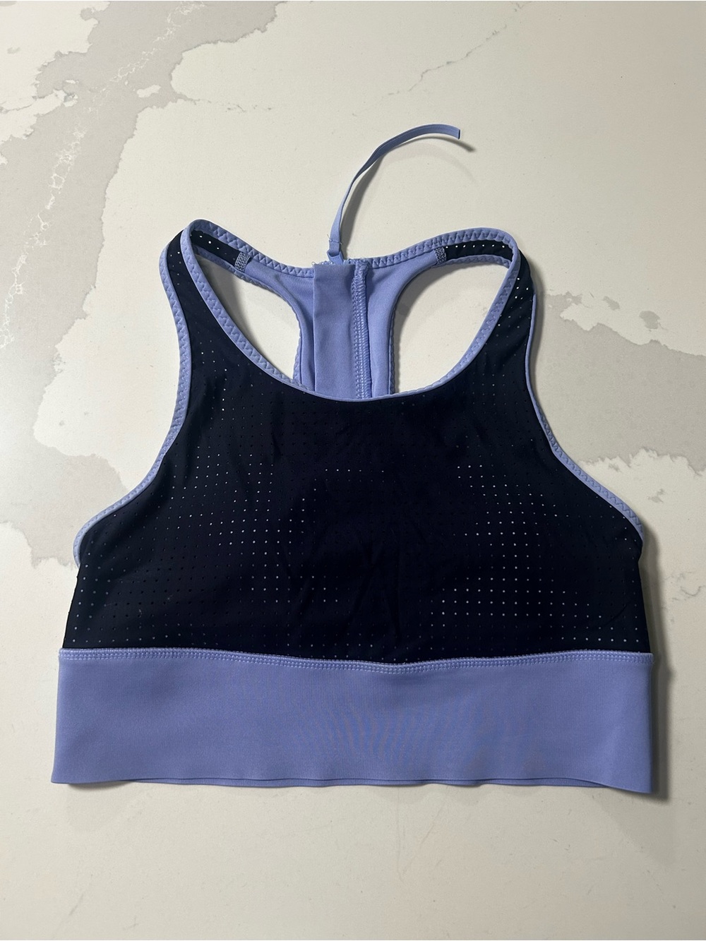 Athleta Navy and Lilac Racerback Performance Sports Bra
